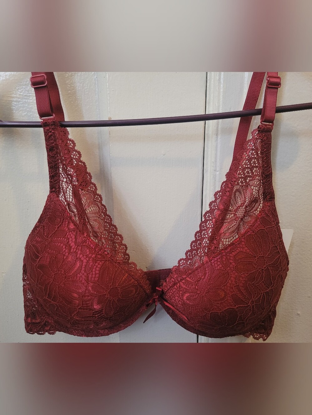 Lace Plunge Bra - Deep Red